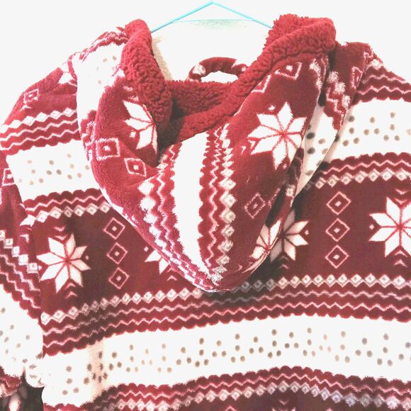 Trail Crest Fleece Hoodie M Nordic Snowflake Fair Isle Red White Sherpa Lined... - Picture 9 of 12